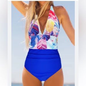 2/$30 Tropical halter tummy control swim suit size M